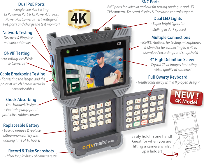 Features Of The LCD400K IP and HD CCTV Test Monitor